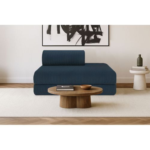 Canapé Droit Modulable Et Convertible 2 Places - Velours Côtelé - Bleu