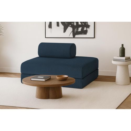 Canapé Droit Modulable Et Convertible 2 Places - Velours Côtelé - Bleu