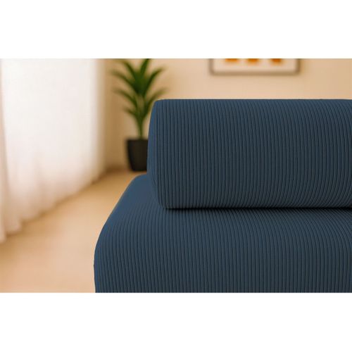 Canapé Droit Modulable Et Convertible 2 Places - Velours Côtelé - Bleu