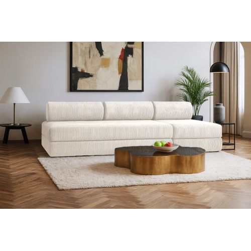 Canapé Droit Convertible 4 Places - Velours Côtelé - Blanc
