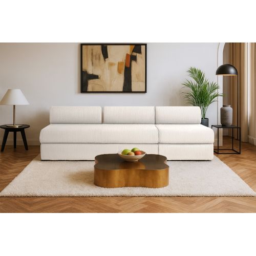 Canapé Droit Convertible 4 Places - Velours Côtelé - Blanc