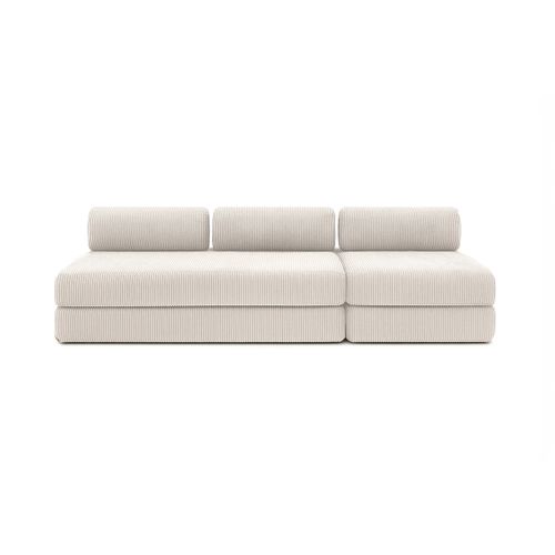 Canapé Droit Convertible 4 Places - Velours Côtelé - Blanc