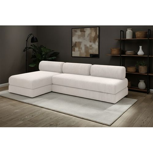 Canapé D'angle Convertible 6,5 Places - Velours Côtelé - Blanc