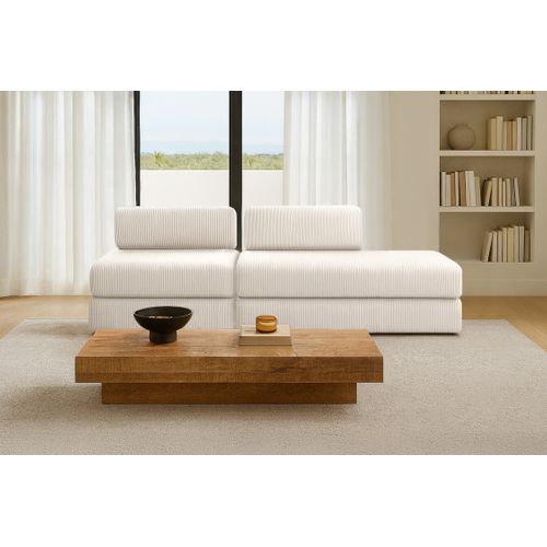 Canapé Droit Convertible 3 Places - Velours Côtelé - Blanc