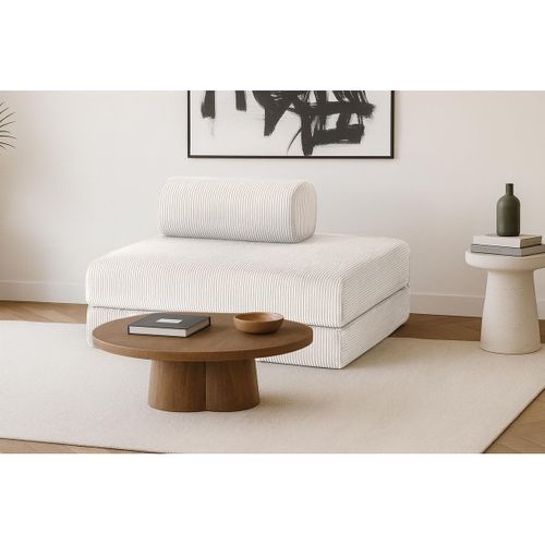 Canapé Droit Modulable Et Convertible 2 Places - Velours Côtelé - Blanc