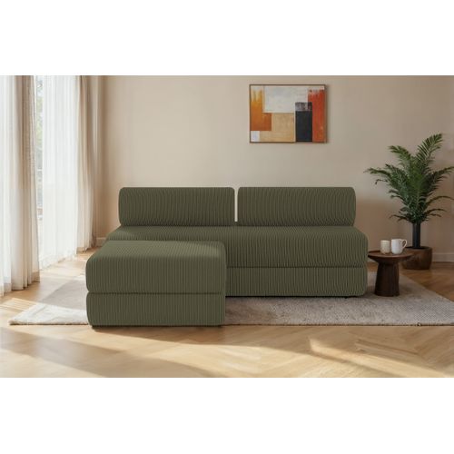 Canapé D'angle Convertible 4 Places - Velours Côtelé - Vert