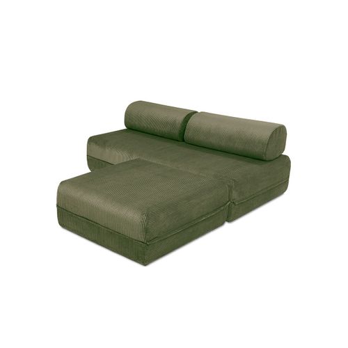 Canapé D'angle Convertible 4 Places - Velours Côtelé - Vert