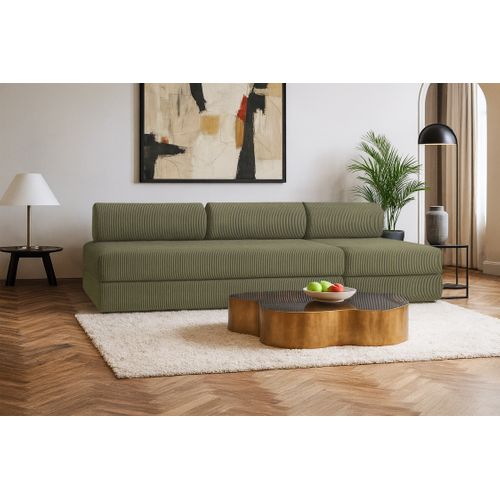 Canapé Droit Convertible 4 Places - Velours Côtelé - Vert