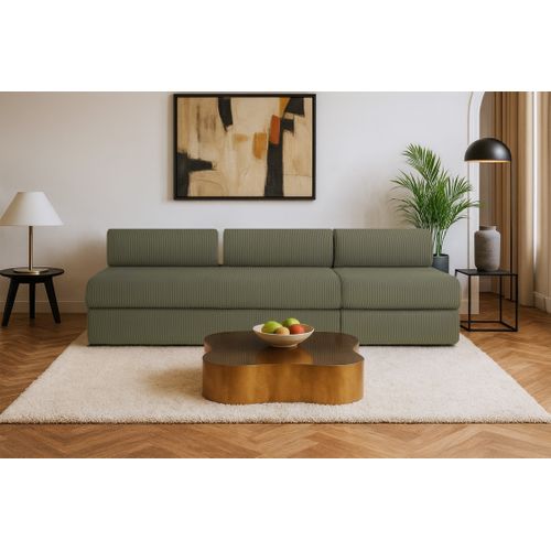 Canapé Droit Convertible 4 Places - Velours Côtelé - Vert