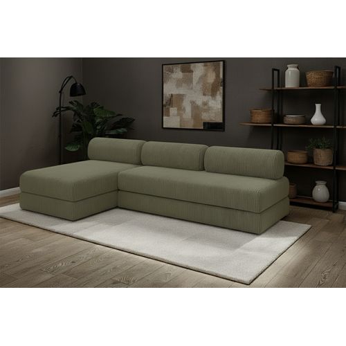 Canapé D'angle Convertible 6,5 Places - Velours Côtelé - Vert