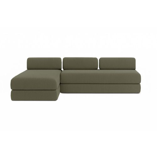 Canapé D'angle Convertible 6,5 Places - Velours Côtelé - Vert