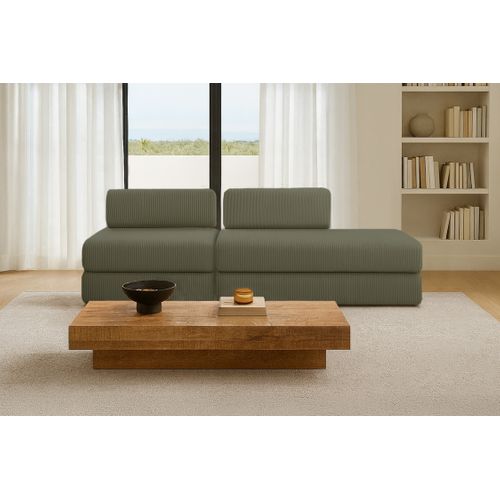 Canapé Droit Convertible 3 Places - Velours Côtelé - Vert