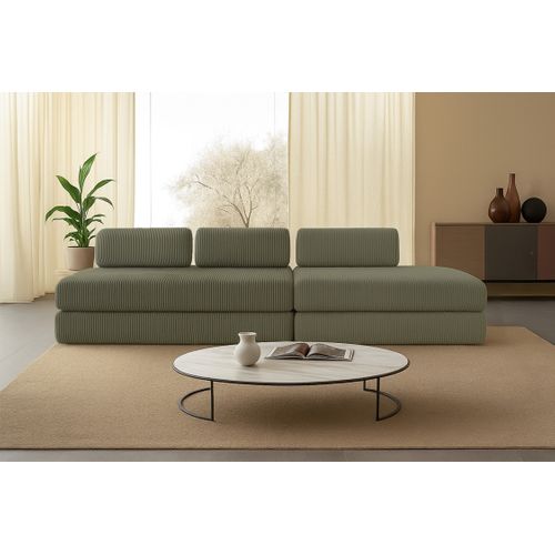 Canapé Droit Convertible 5 Places - Velours Côtelé - Vert