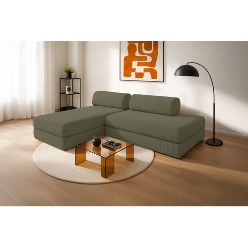 Canapé D'angle Convertible 5 Places - Velours Côtelé - Vert