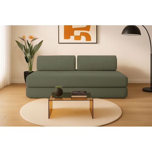 Canapé Droit Convertible 3,5 Places - Velours Côtelé - Vert