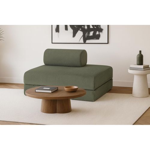 Canapé Droit Modulable Et Convertible 2 Places - Velours Côtelé - Vert