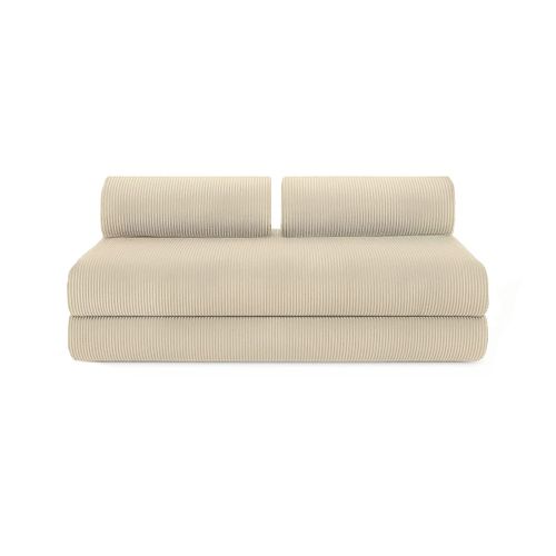 Canapé D'angle Convertible 4 Places - Velours Côtelé - Beige