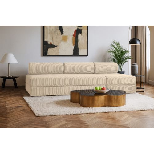 Canapé Droit Convertible 4 Places - Velours Côtelé - Beige