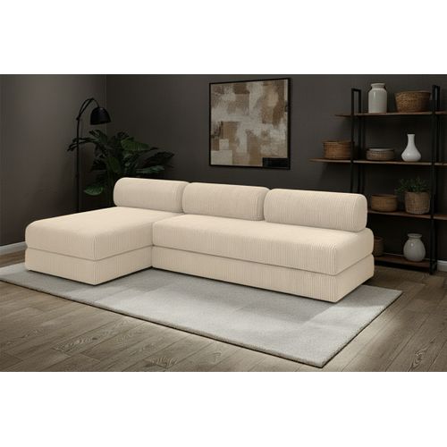 Canapé D'angle Convertible 6,5 Places - Velours Côtelé - Beige