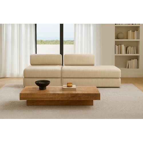 Canapé Droit Convertible 3 Places - Velours Côtelé - Beige