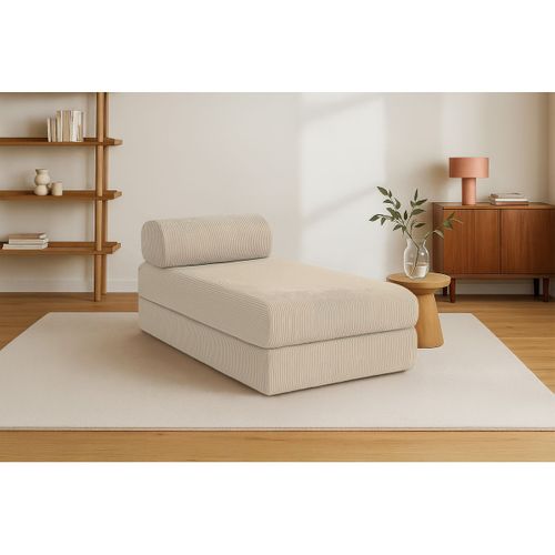 Méridienne Modulable Et Convertible - Velours Côtelé - Beige