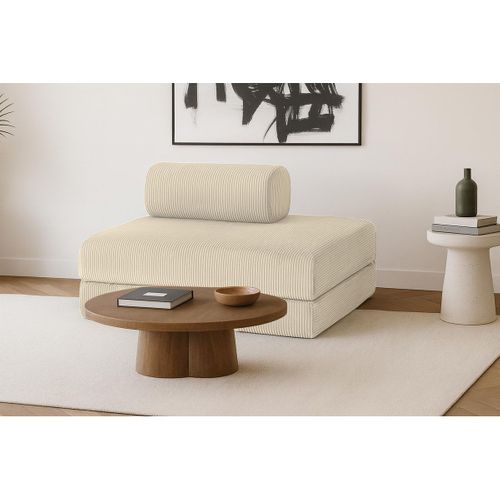 Canapé Droit Modulable Et Convertible 2 Places - Velours Côtelé - Beige