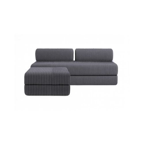 Canapé D'angle Convertible 4 Places - Velours Côtelé XL - Gris