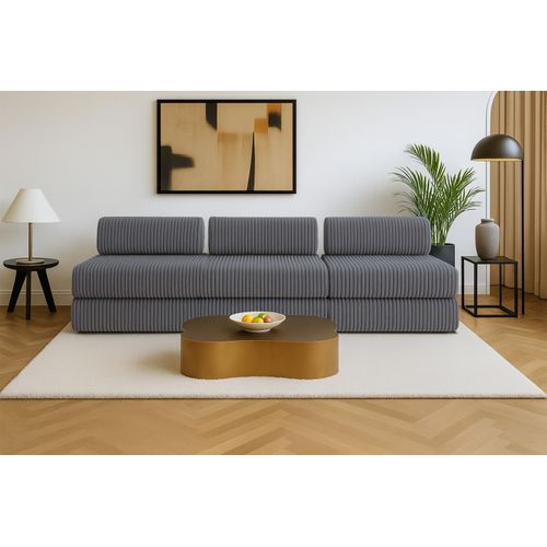 Canapé Droit Convertible 4 Places - Velours Côtelé XL - Gris