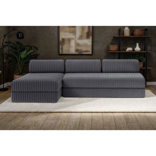 Canapé D'angle Convertible 6,5 Places - Velours Côtelé XL - Gris