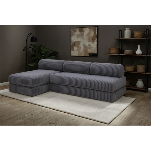 Canapé D'angle Convertible 6,5 Places - Velours Côtelé XL - Gris