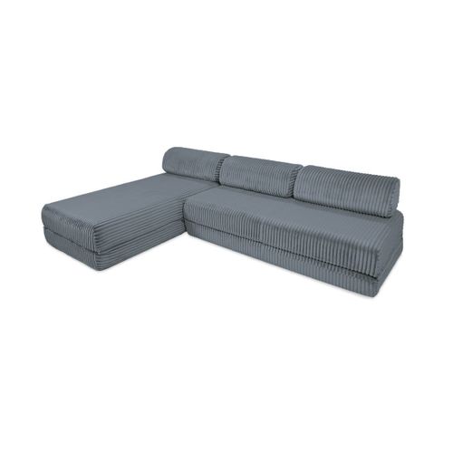 Canapé D'angle Convertible 6,5 Places - Velours Côtelé XL - Gris