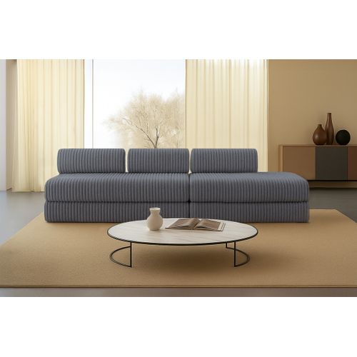 Canapé Droit Convertible 5 Places - Velours Côtelé XL - Gris