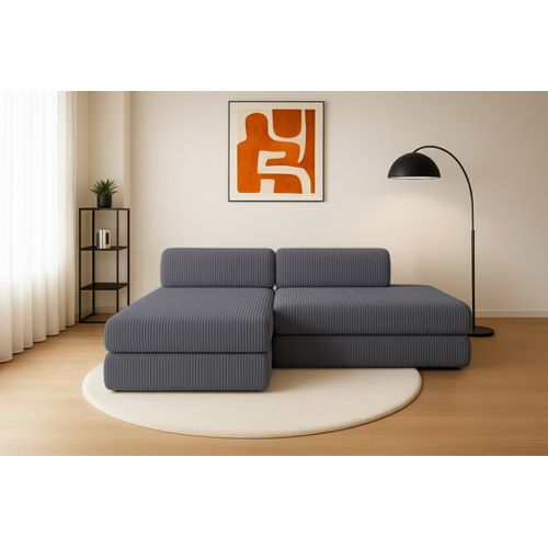 Canapé D'angle Convertible 5 Places - Velours Côtelé XL - Gris