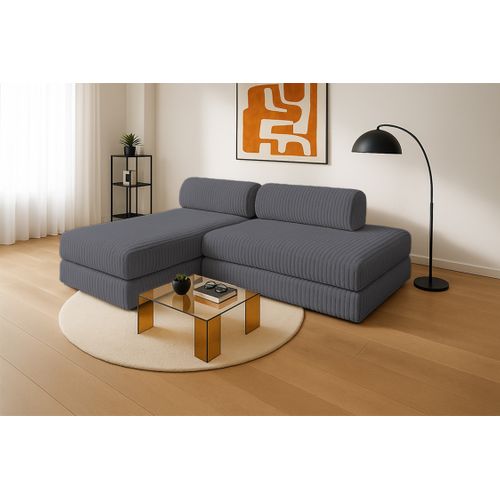 Canapé D'angle Convertible 5 Places - Velours Côtelé XL - Gris