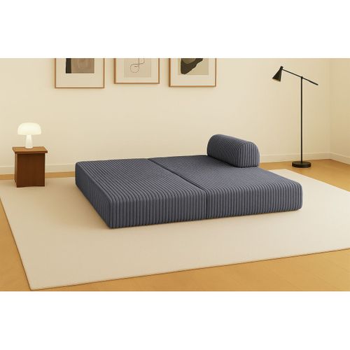 Canapé Droit Modulable Et Convertible 2 Places - Velours Côtelé XL - Gris