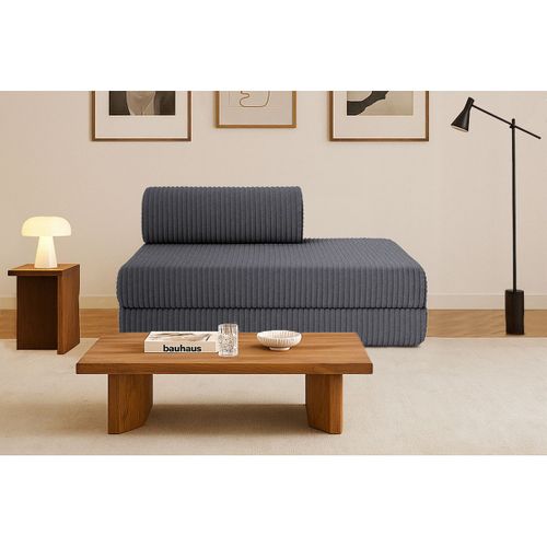 Canapé Droit Modulable Et Convertible 2 Places - Velours Côtelé XL - Gris