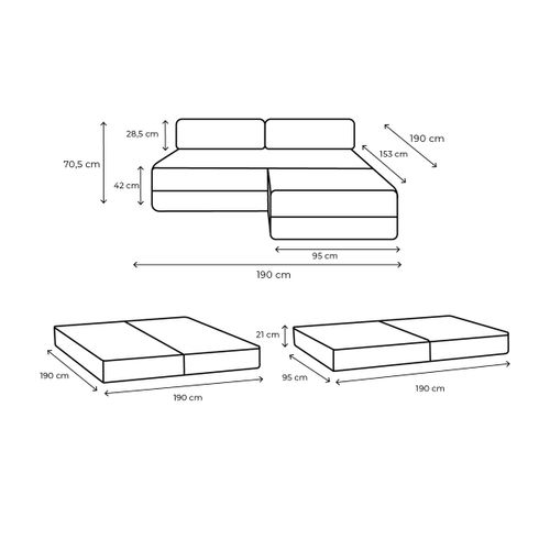 Canapé D'angle Convertible 4 Places - Tissu Imperméable - Gris