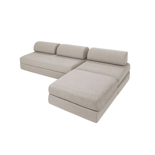 Canapé D'angle Convertible 6 Places - Tissu Imperméable - Beige Clair