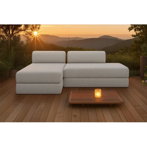 Canapé D'angle Convertible 5 Places - Tissu Imperméable - Beige Clair