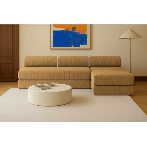 Canapé D'angle Convertible 6 Places - Tissu Tweed - Jaune