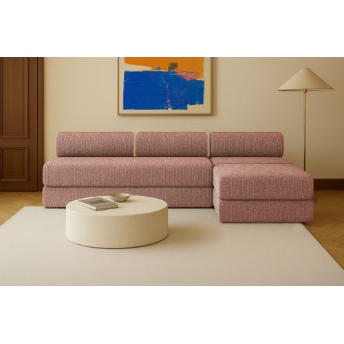 Canapé Droit Convertible 6 Places - Tissu Tweed - Rouge