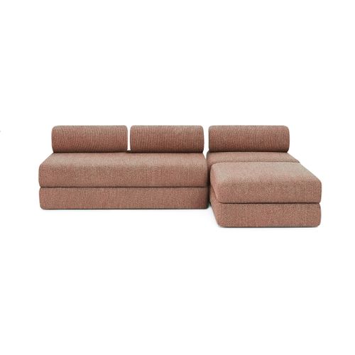 Canapé Droit Convertible 6 Places - Tissu Tweed - Rouge