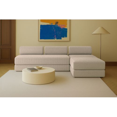 Canapé D'angle Convertible 6 Places - Velours Côtelé XL - Taupe