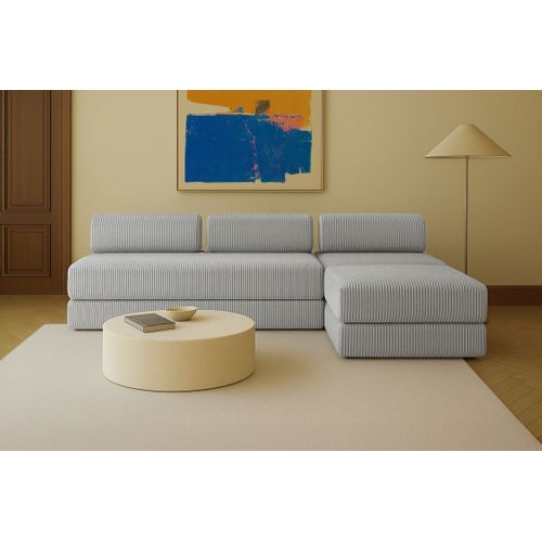 Canapé D'angle Convertible 6 Places - Velours Côtelé XL - Gris Clair