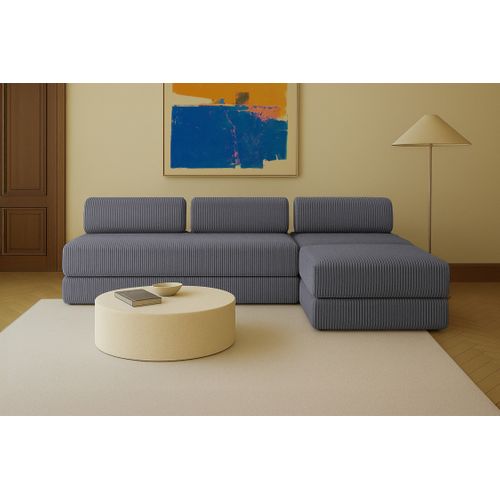 Canapé Droit Convertible 6 Places - Velours Côtelé XL - Gris