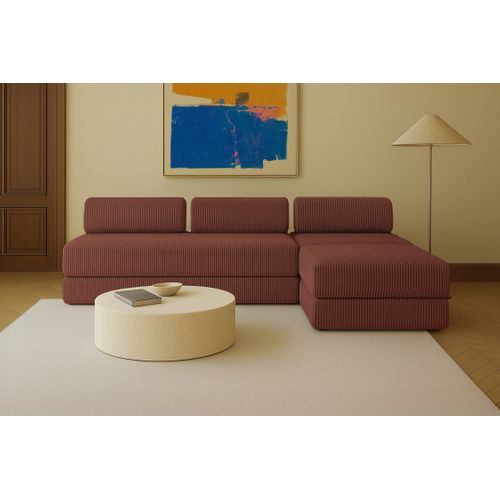 Canapé D'angle Convertible 6 Places - Velours Côtelé XL - Terracotta