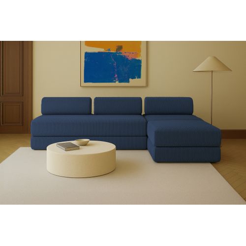 Canapé D'angle Convertible 6 Places - Velours Côtelé XL - Bleu