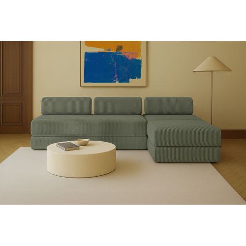 Canapé D'angle Convertible 6 Places - Velours Côtelé XL - Vert