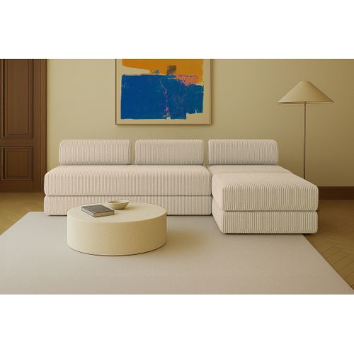 Canapé D'angle Convertible 6 Places - Velours Côtelé XL - Beige