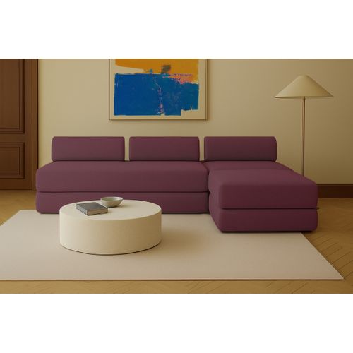 Canapé D'angle Convertible 6 Places - Tissu Lisse - Rouge